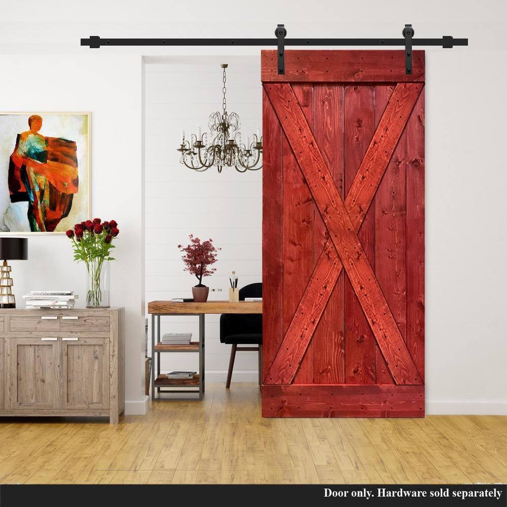 Solid Cherry Red Stained Pine Wood Interior Sliding Barn Door Slab J4861