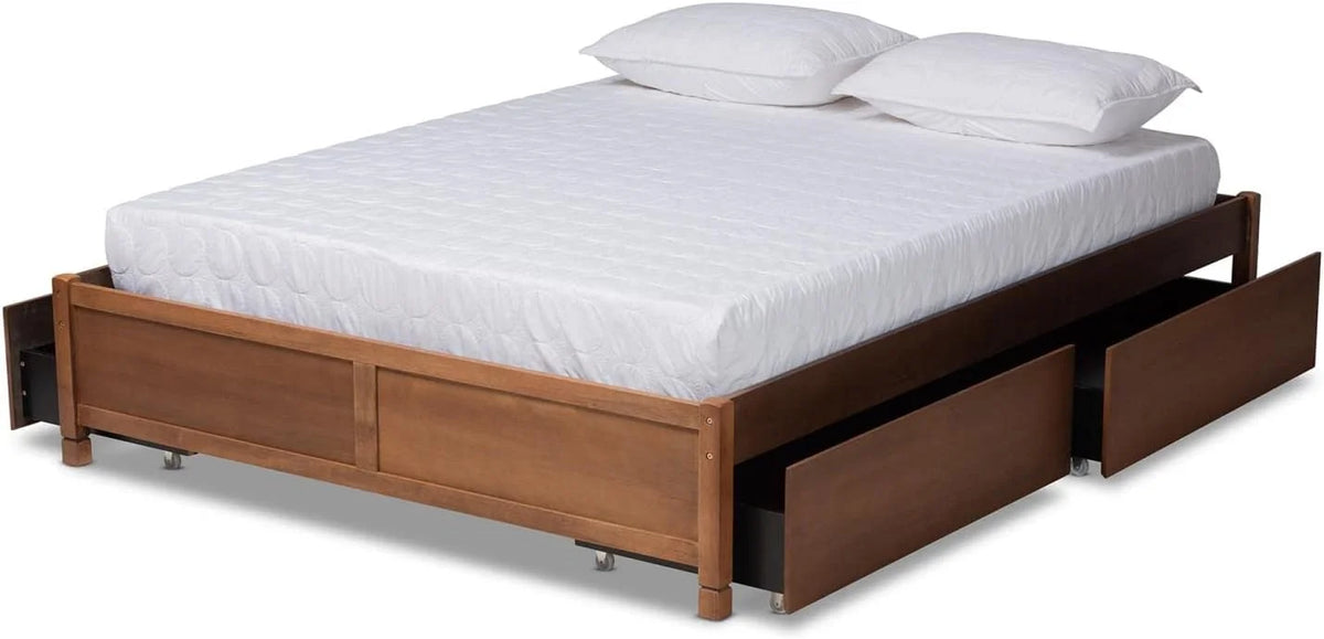 Walnut Brown Wood Queen Size 4-Drawer Platform Storage Bed Frame X368