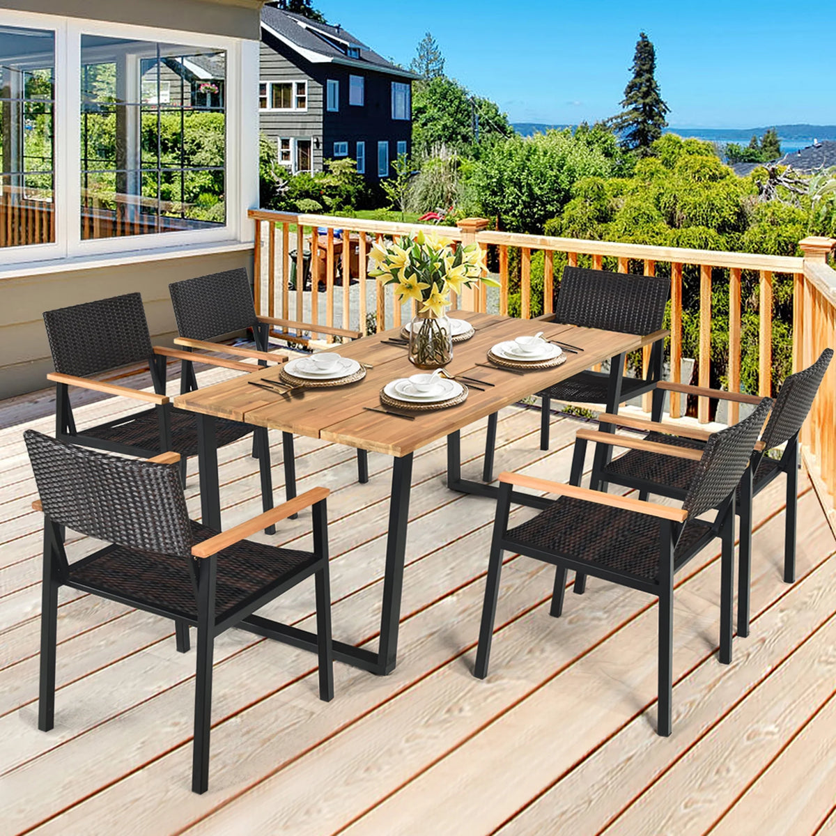 7 Pc Patio Dining Set with Umbrella Hole E25096