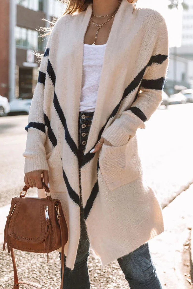 Striped Patchwork Cardigan Collar Outerwear L517