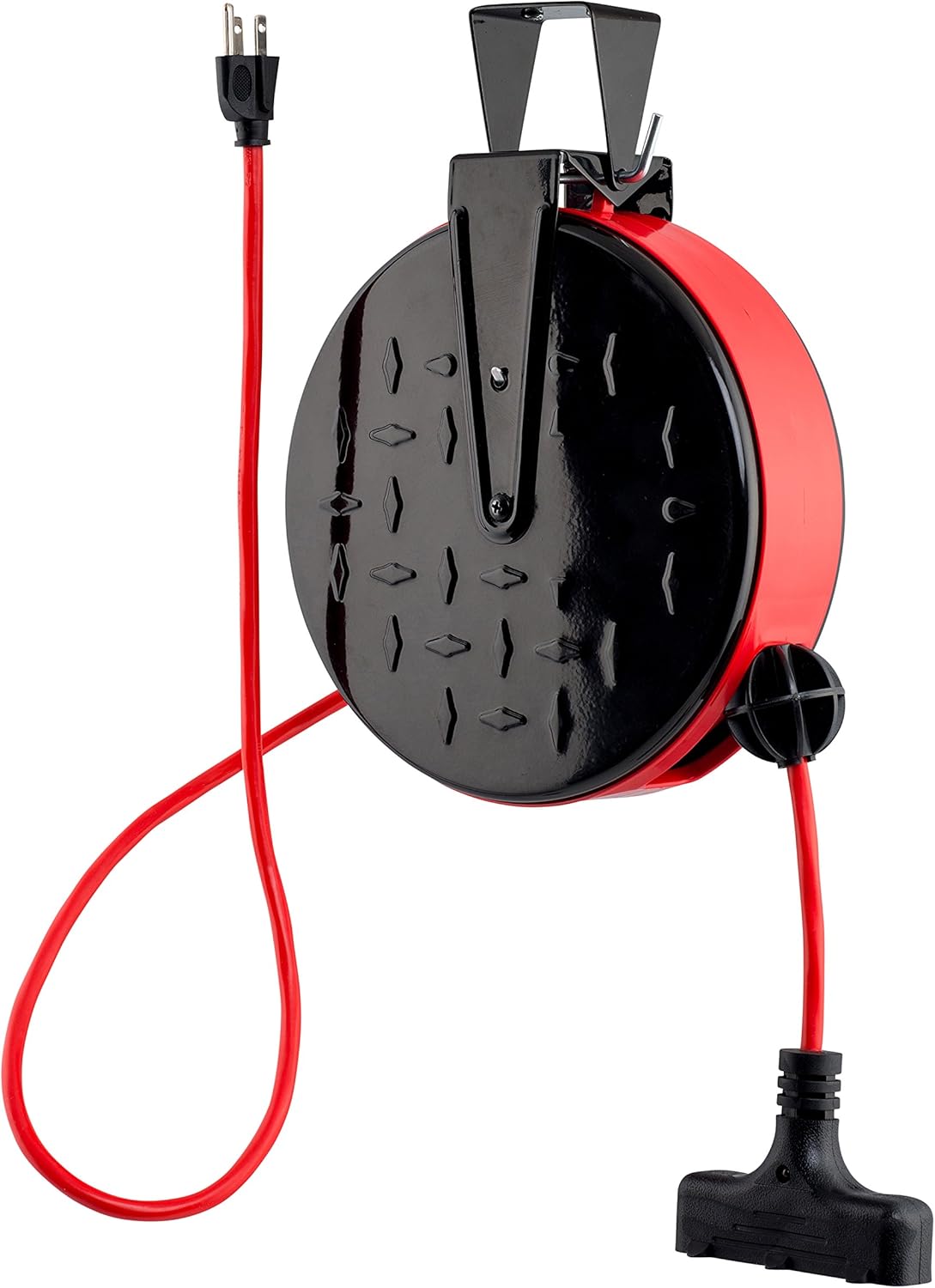 50 ft Retractable Extension Cord Reel, 12 Gauge, Blue and Grey J693