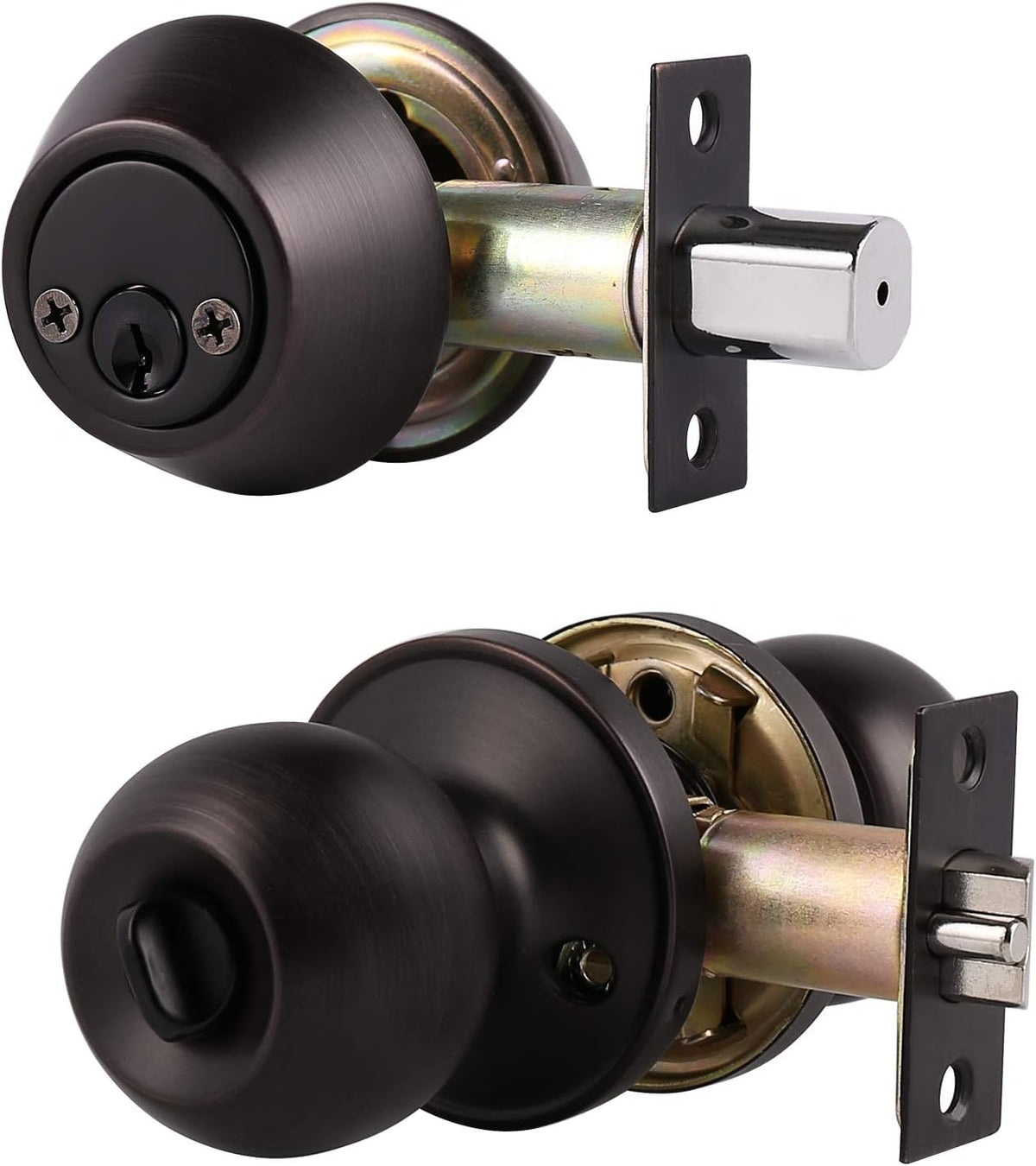 Entry Door Knob Lockset and Single Cylinder Deadbolt Combination Set in Oil Rubbed Bronze G7668