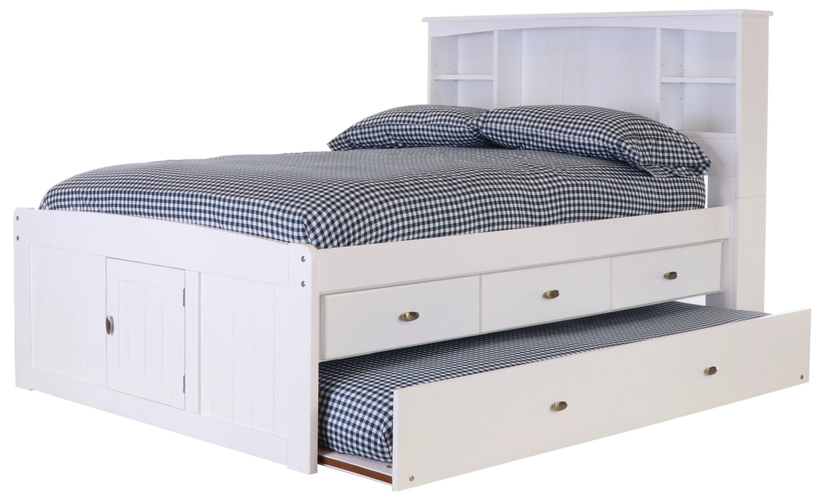 Solid Pine Full Sized Captains Bookcase Bed with 3 Drawers and Twin Trundle H196193