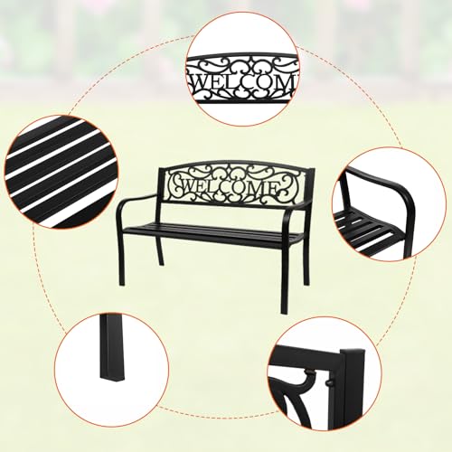 Outdoor Bench with Plastic Floral Design Backrest N178970