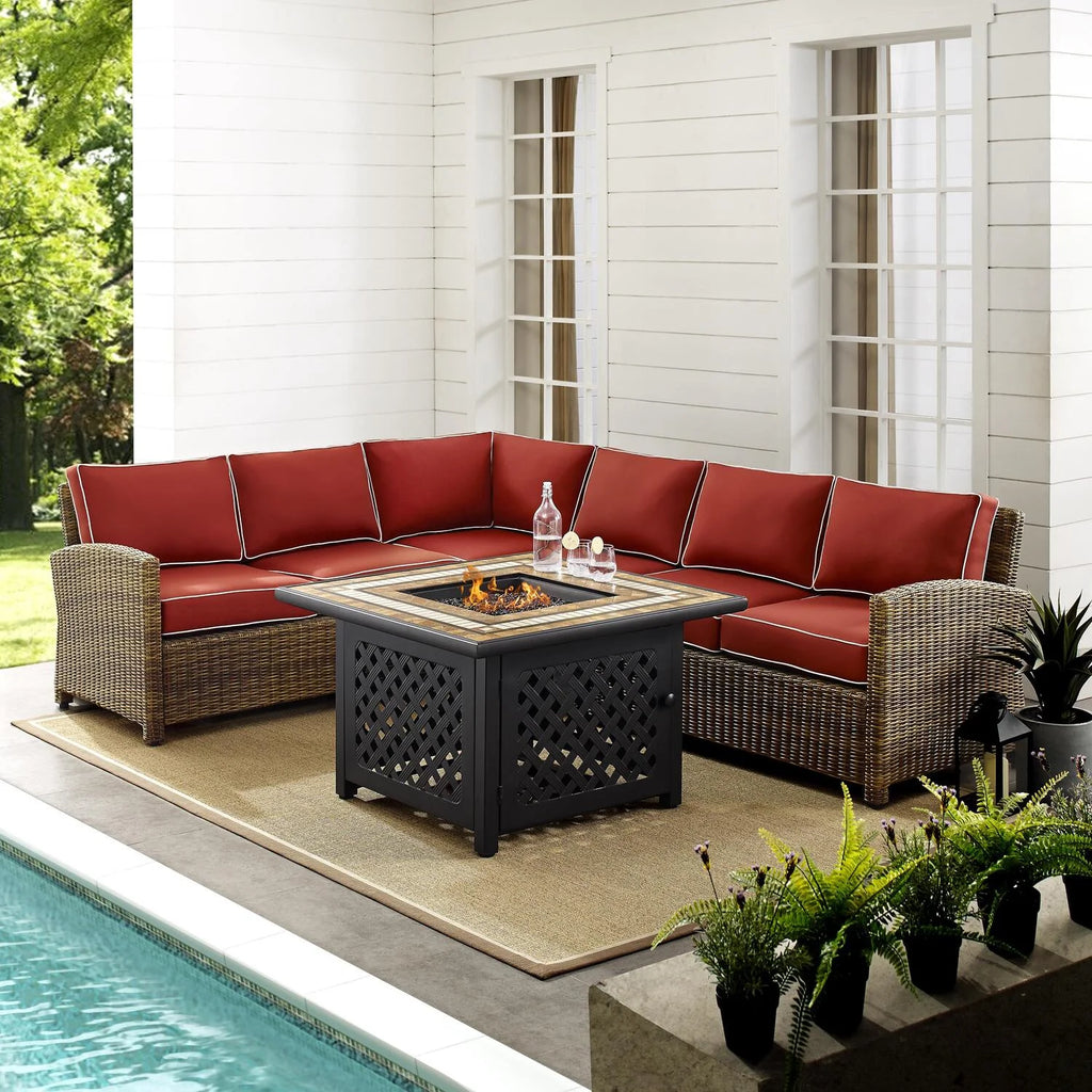 5Pc Outdoor Wicker Sectional Set with Glass Top Coffee Table I70740