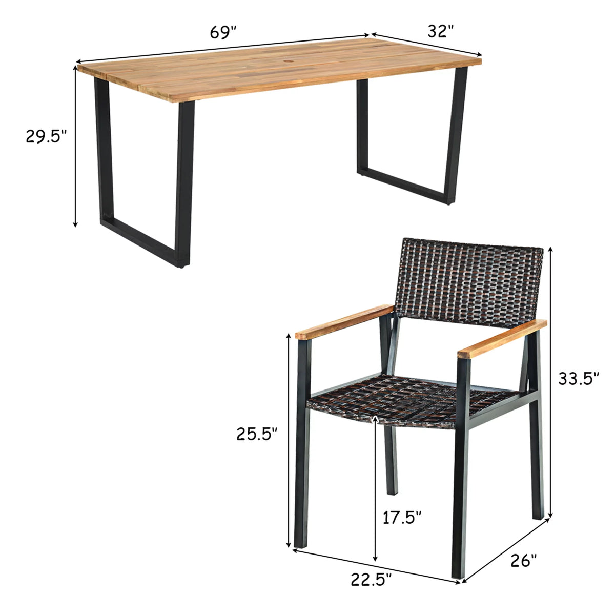 7 Pc Patio Dining Set with Umbrella Hole E25096
