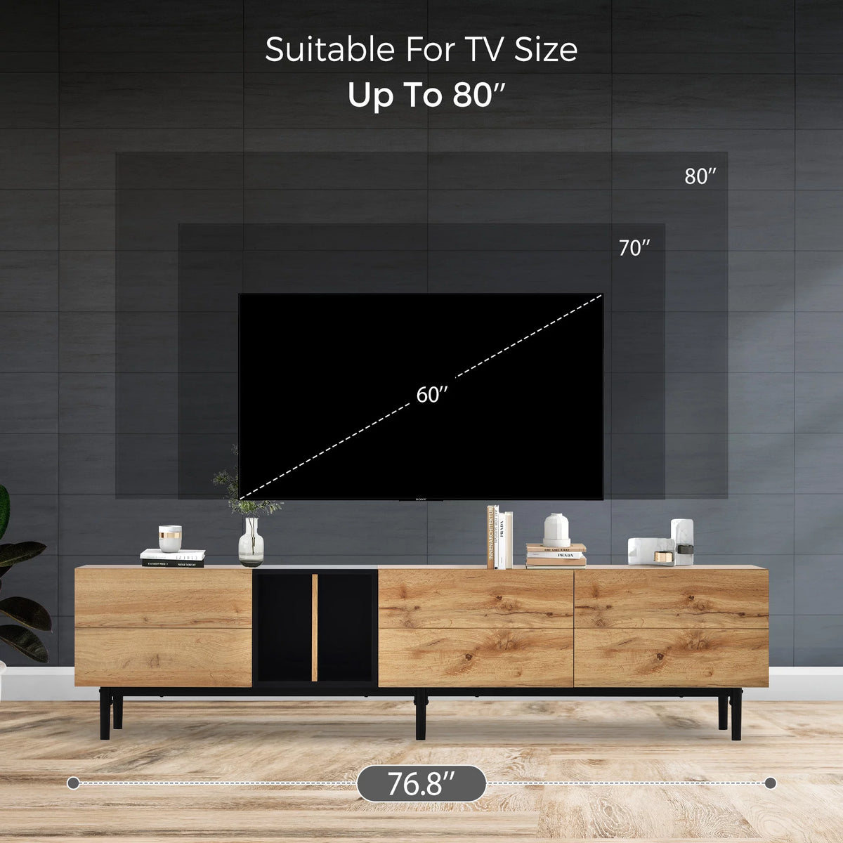 Mid-Century Modern TV Stand with 3 Doors B2737
